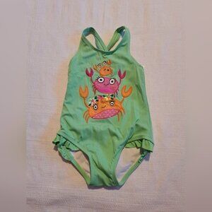 Gymboree girls size 3T Tidepool Tot green crab swim suit, PUL lining